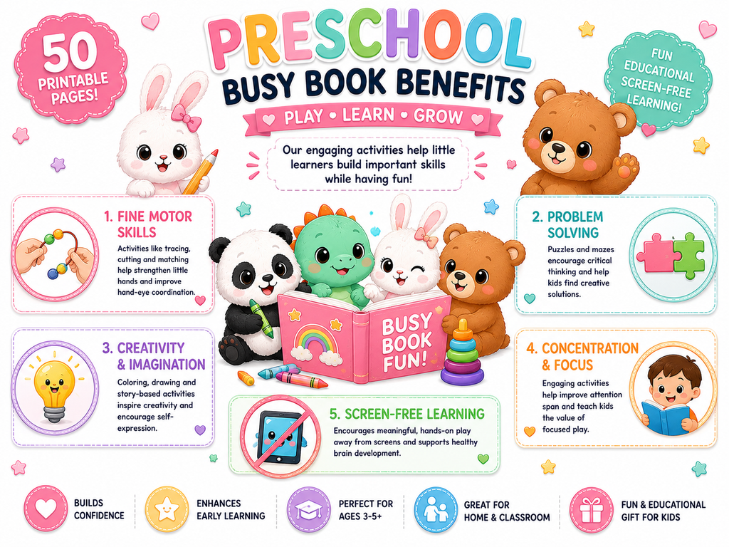 Preschool Busy Book Bundle | 50 Printable Learning Activities for Kids Ages 3-5 | Alphabet Tracing, Counting, Matching, Shapes & Colors | Instant Download PDF