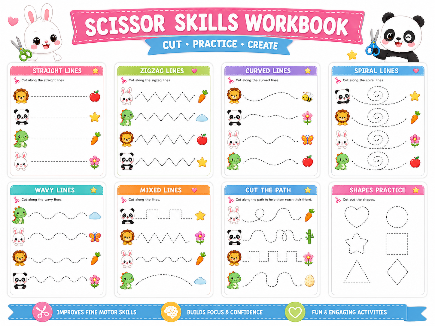 Preschool Scissor Skills Workbook Bundle | 30 Printable Cutting Practice Pages | Fine Motor Skills Activities for Preschool & Kindergarten | Instant PDF Download