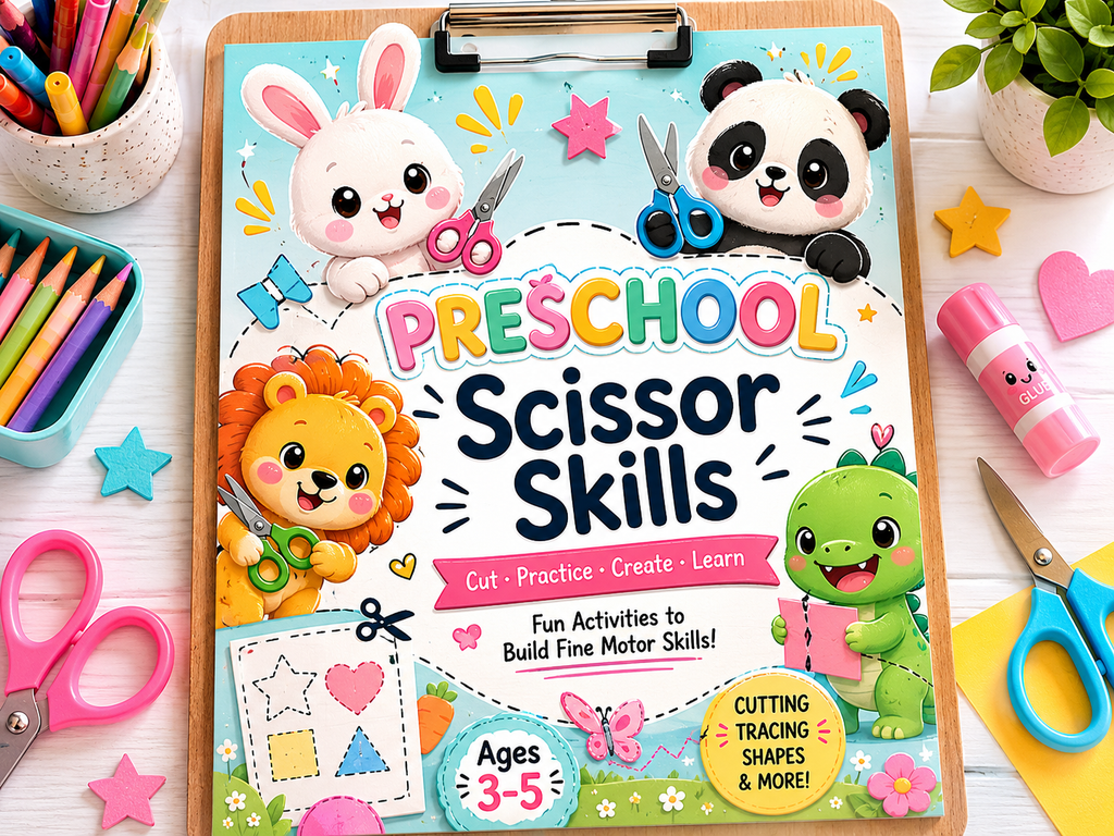 Preschool Scissor Skills Workbook Bundle | 30 Printable Cutting Practice Pages | Fine Motor Skills Activities for Preschool & Kindergarten | Instant PDF Download