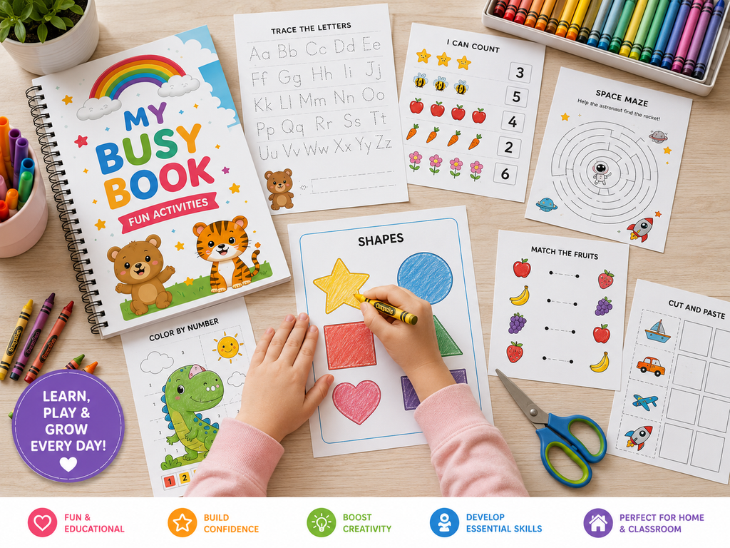 Ultimate Kids Mega Bundle | 200+ Printable Activities for Kids | Coloring Pages, Worksheets, Tracing, Mazes, Busy Book, Preschool Learning Pack | Instant Download PDF