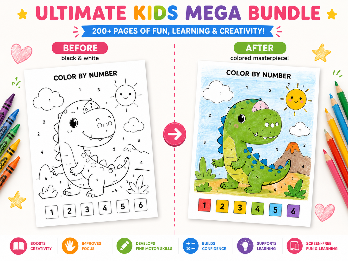 Ultimate Kids Mega Bundle | 200+ Printable Activities for Kids | Coloring Pages, Worksheets, Tracing, Mazes, Busy Book, Preschool Learning Pack | Instant Download PDF