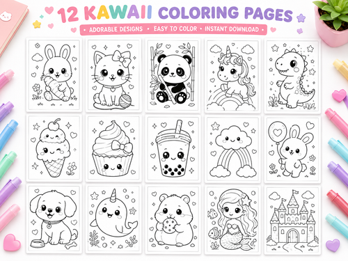 Kawaii Coloring Book Bundle for KidsKawaii Coloring Book Bundle for Kids | 100+ Cute Animal & Food Coloring Pages | Printable PDF Activity Book | Instant Download | Preschool Coloring Sheets