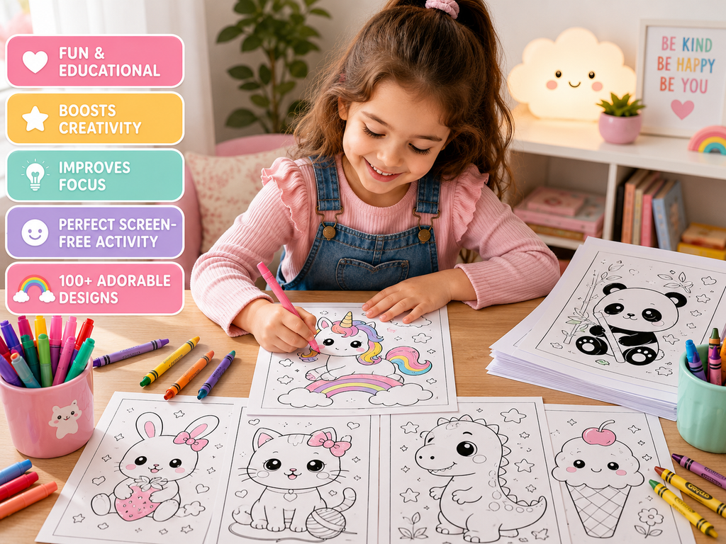 Kawaii Coloring Book Bundle for KidsKawaii Coloring Book Bundle for Kids | 100+ Cute Animal & Food Coloring Pages | Printable PDF Activity Book | Instant Download | Preschool Coloring Sheets